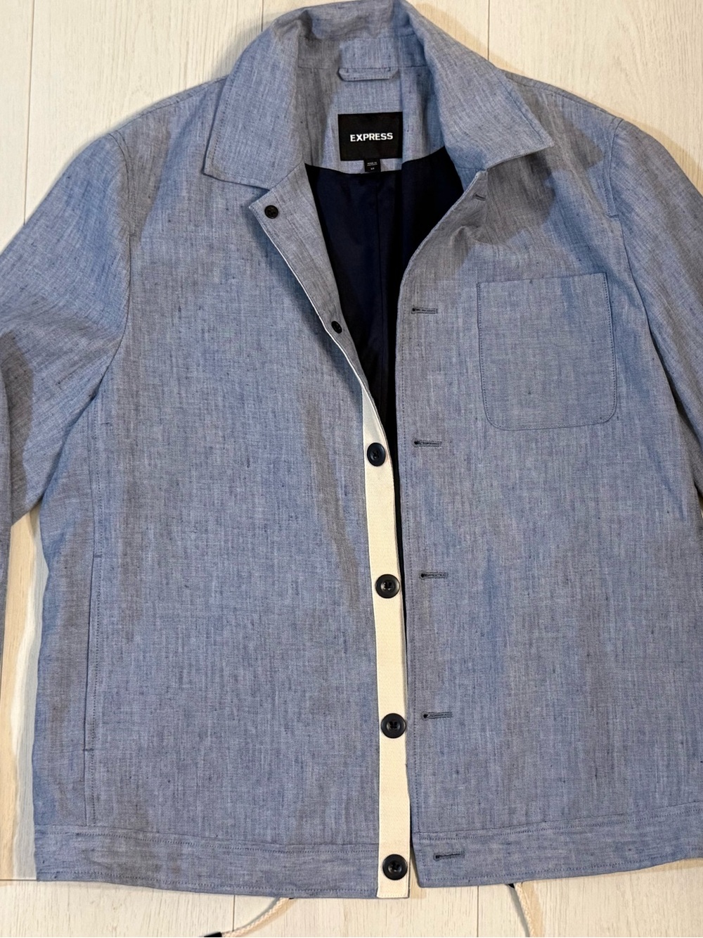 Express Light Blue Button-Front Shirt Jacket